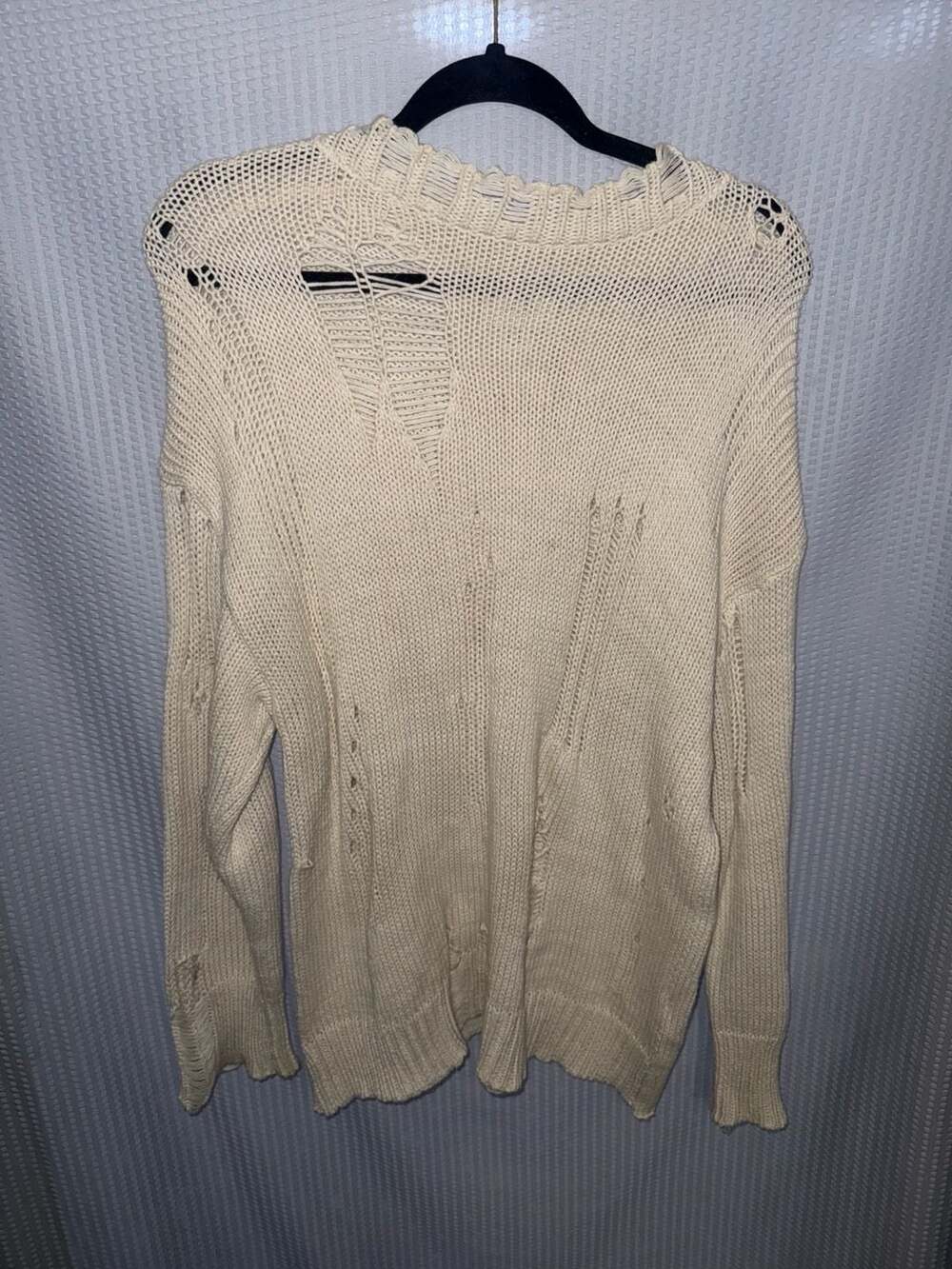 BDG Urban Outfitters Distressed Cream Knit Sweater